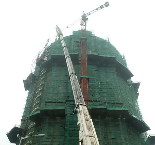 中方吊车在工地上作业